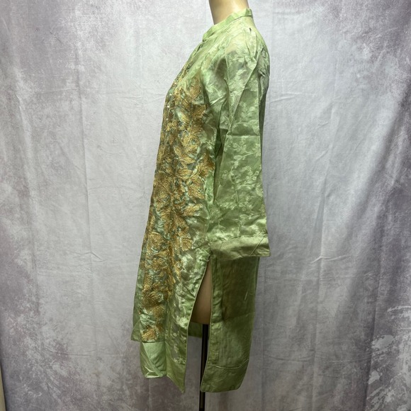 Agha Noor Kurta Tunic Womens S Embroidered Gold Lime Green Gauzy Pakistani - Picture 8 of 14